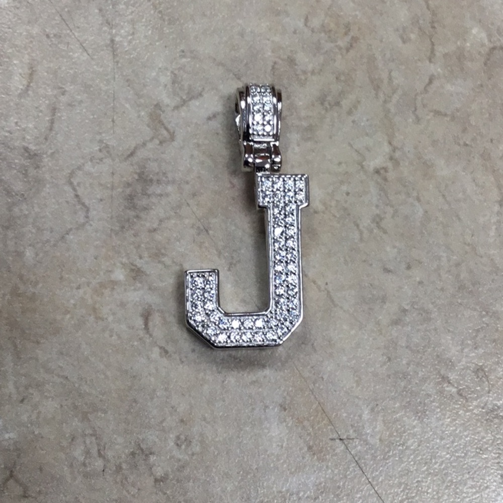 Sterling silver  CZ J varsity initial pendant new